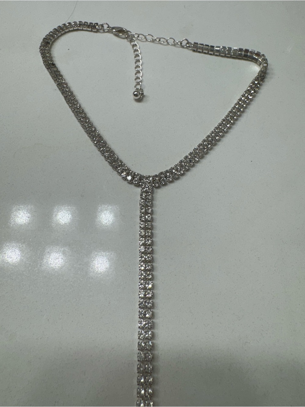 Silver Crystal Y-Style Drop Necklace
